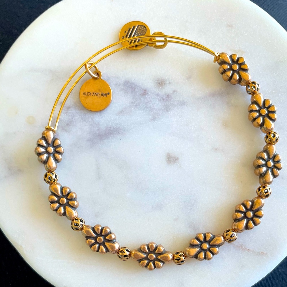 Alex and Ani Blossom Beaded Bangle in Gold